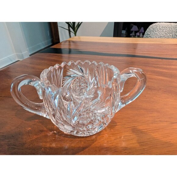 VTG ABP American Brilliant Cut Glass Pinwheel Hobstar Sugar Bowl & Creamer - Picture 4 of 12